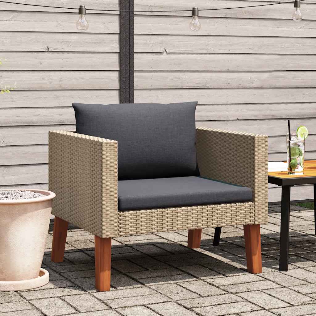 1-Sitzer-Gartensofa mit Auflagen Poly Rattan Beige
