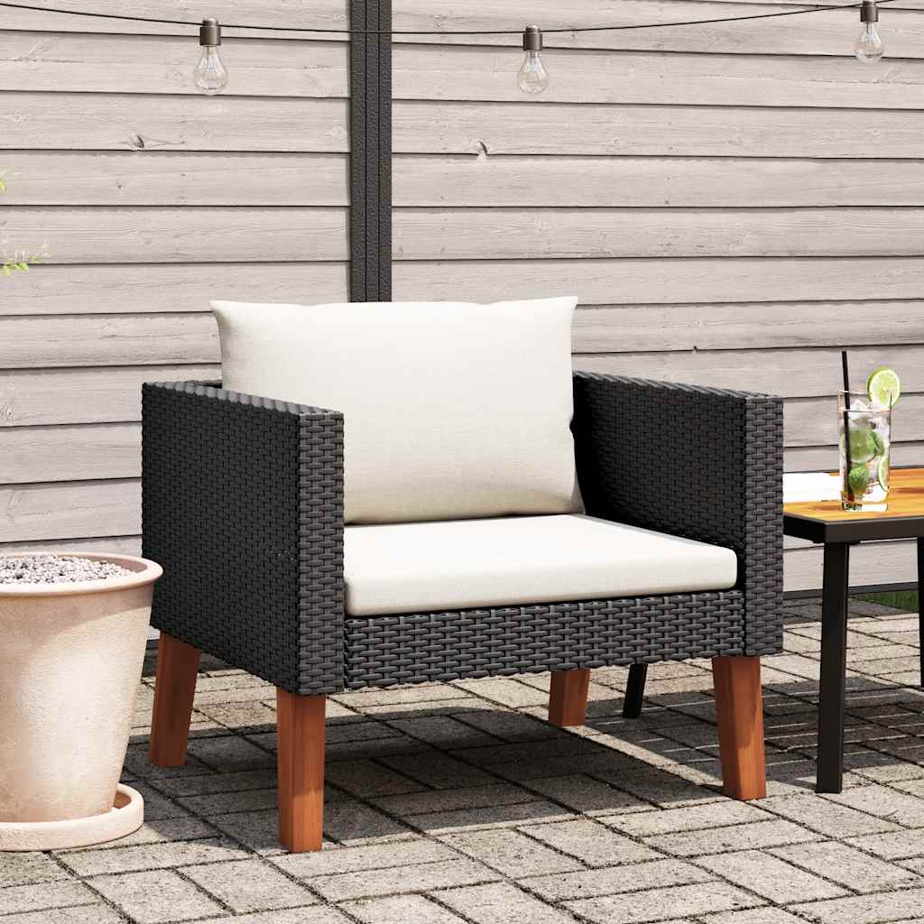 1-Sitzer-Gartensofa mit Auflagen Poly Rattan Schwarz