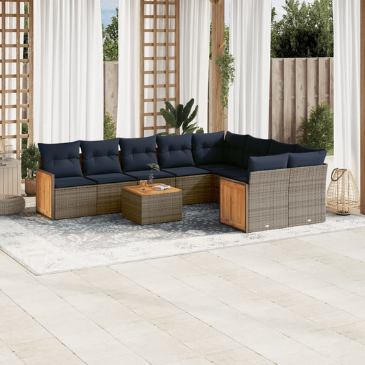 10-teiliges Gartensofa-Set mit Kissen, grau, Polyrattan