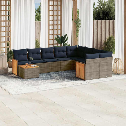 10-teiliges Gartensofa-Set mit Kissen, grau, Polyrattan