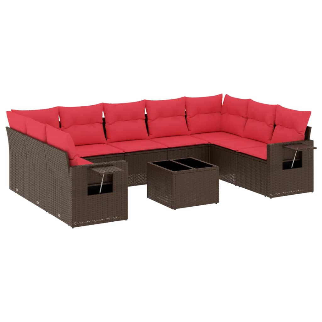 10-teiliges Gartensofa-Set mit Kissen, braun, Polyrattan