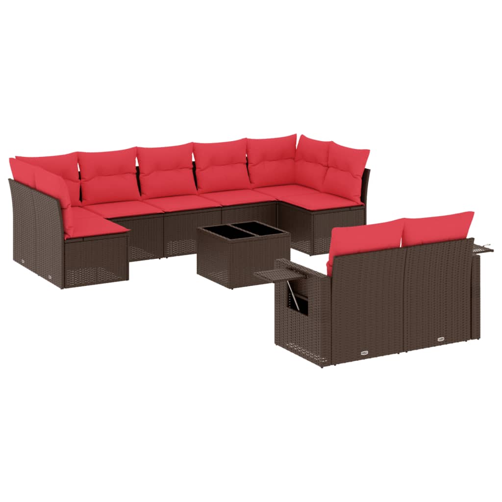 10-teiliges Gartensofa-Set mit Kissen, braun, Polyrattan