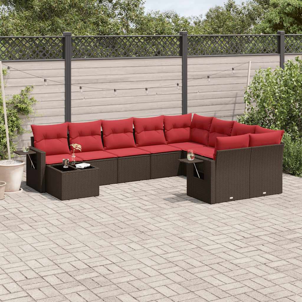 10-teiliges Gartensofa-Set mit Kissen, braun, Polyrattan