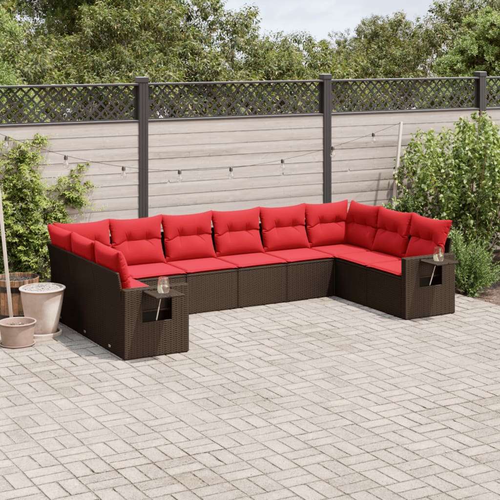 10-teiliges Gartensofa-Set mit Kissen, braun, Polyrattan