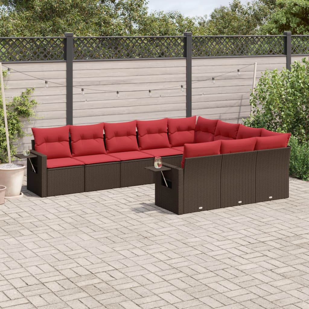 10-teiliges Gartensofa-Set mit Kissen, braun, Polyrattan