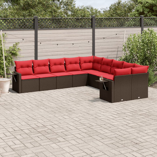 10-teiliges Gartensofa-Set mit Kissen, braun, Polyrattan