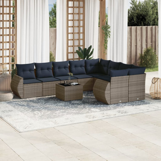 10-teiliges Gartensofa-Set mit Kissen, grau, Polyrattan