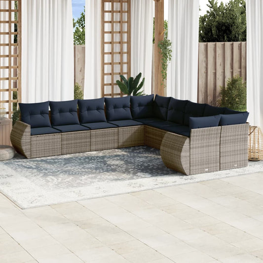 10-teiliges Gartensofa-Set mit Kissen, grau, Polyrattan