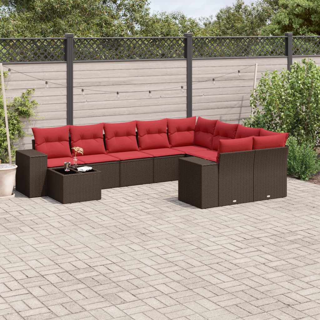10-teiliges Gartensofa-Set mit Kissen, braun, Polyrattan
