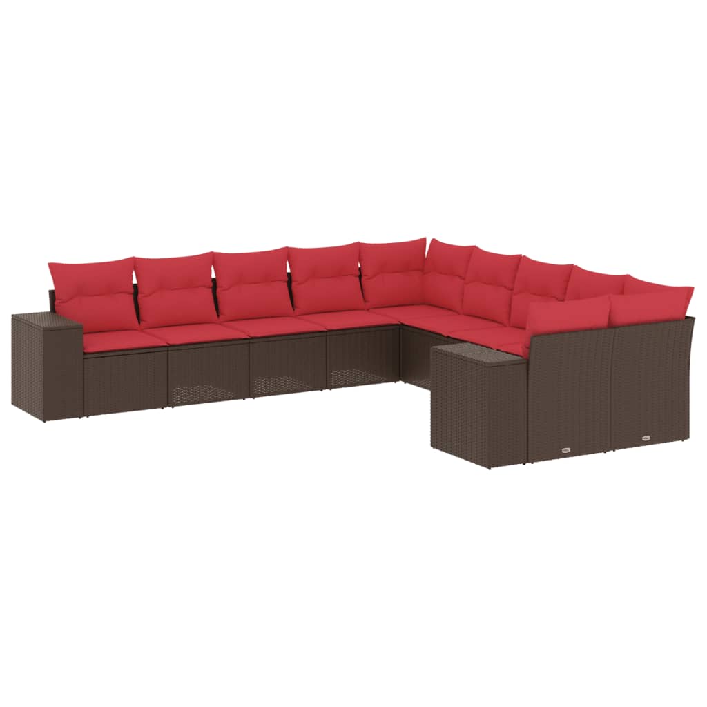 10-teiliges Gartensofa-Set mit Kissen, braun, Polyrattan