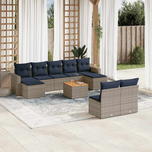10-teiliges Gartensofa-Set mit Kissen, grau, Polyrattan