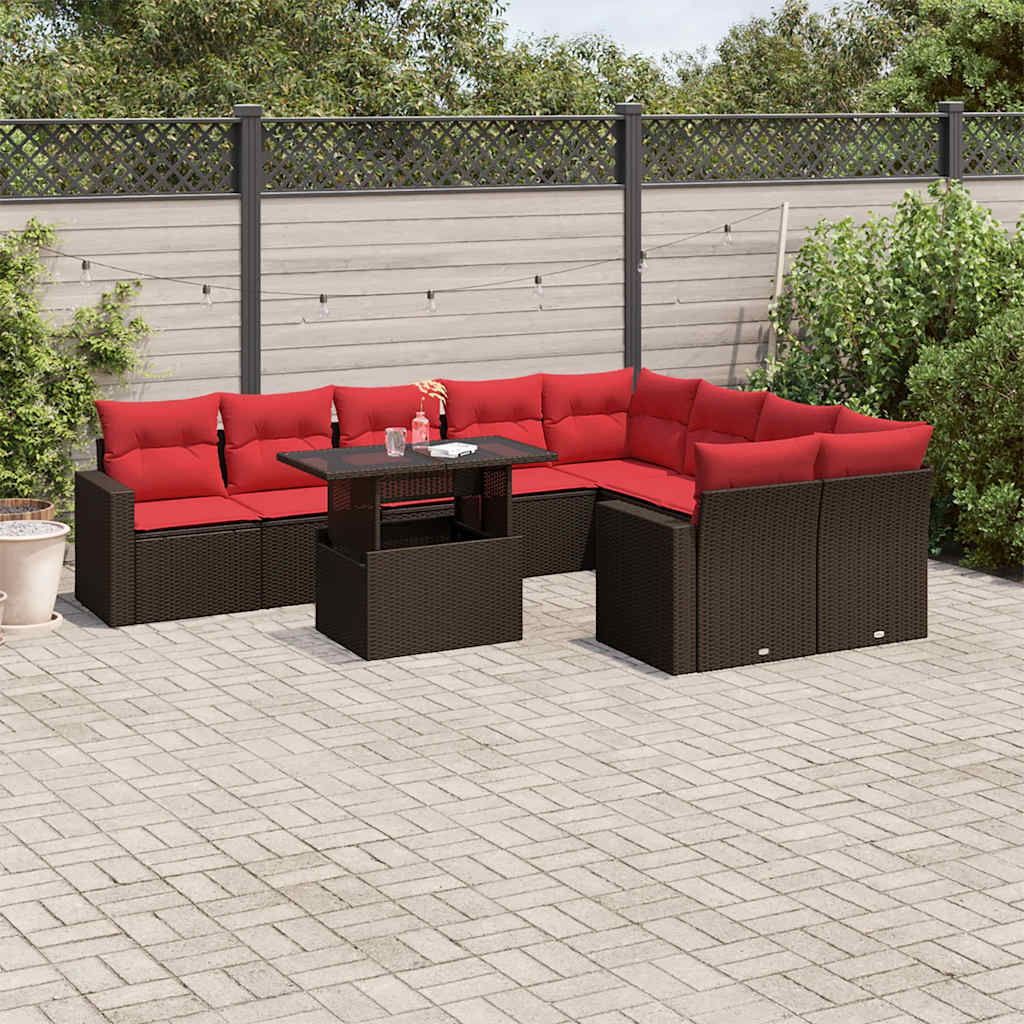 10-teiliges Gartensofa-Set mit Kissen, braun, Polyrattan
