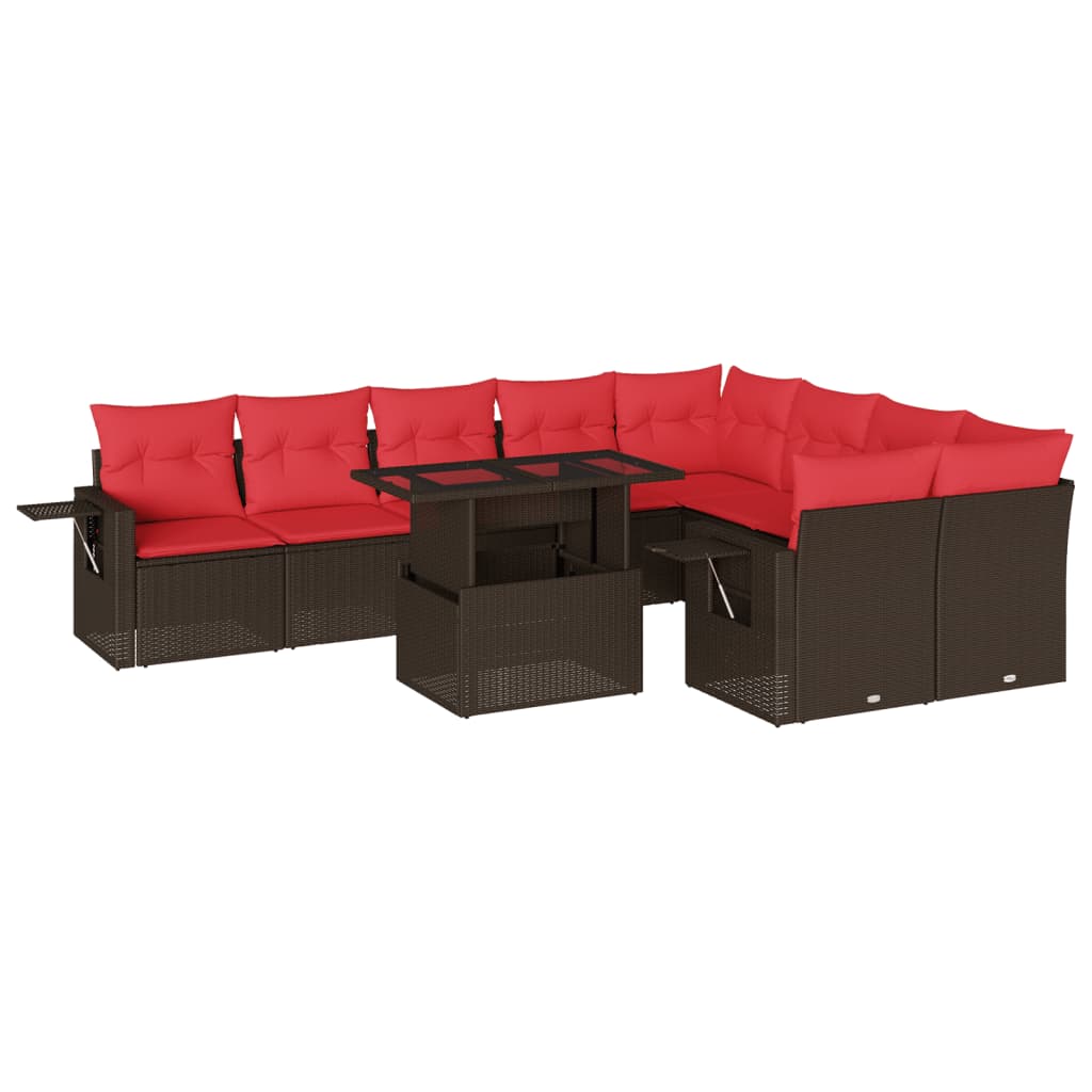 10-teiliges Gartensofa-Set mit Kissen, braun, Polyrattan