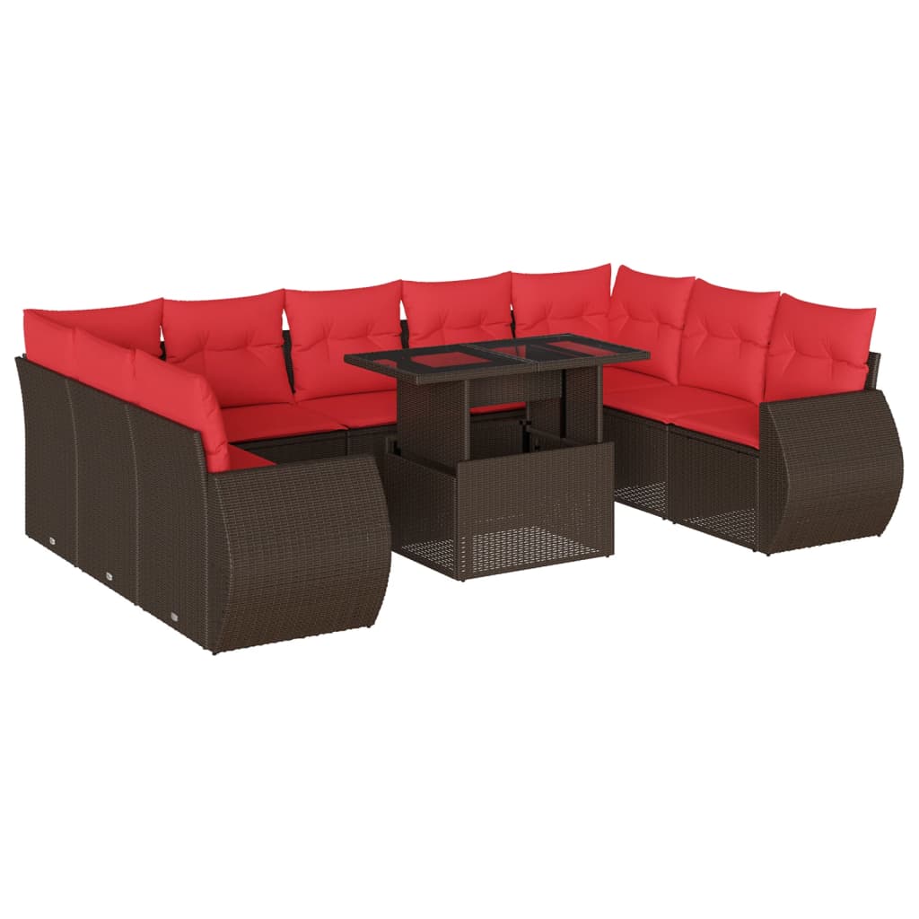 10-teiliges Gartensofa-Set mit Kissen, braun, Polyrattan