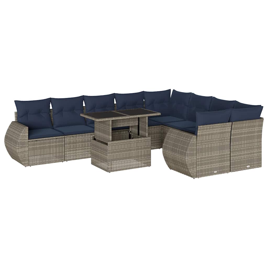10-teiliges Gartensofa-Set mit Kissen, grau, Polyrattan