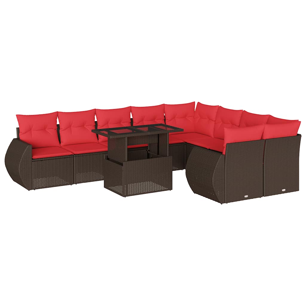 10-teiliges Gartensofa-Set mit Kissen, braun, Polyrattan