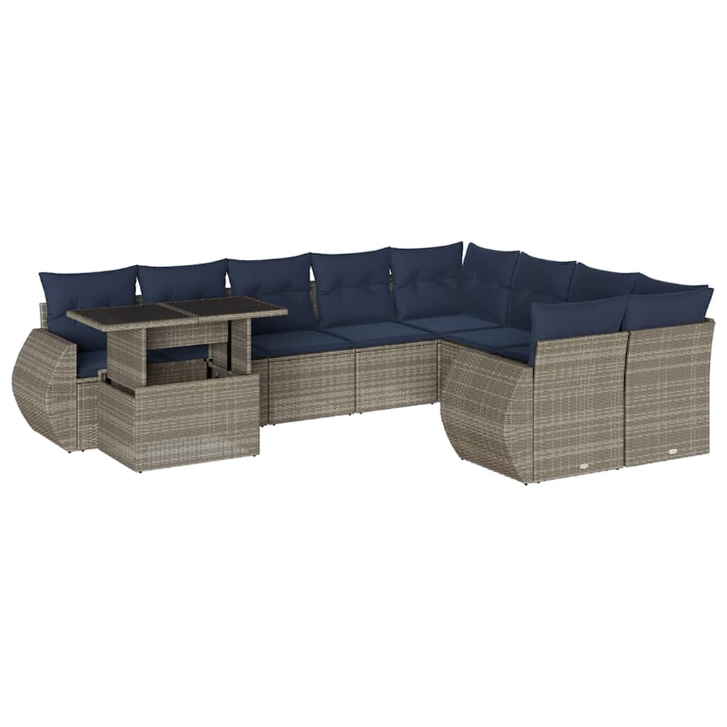 10-teiliges Gartensofa-Set mit Kissen, grau, Polyrattan