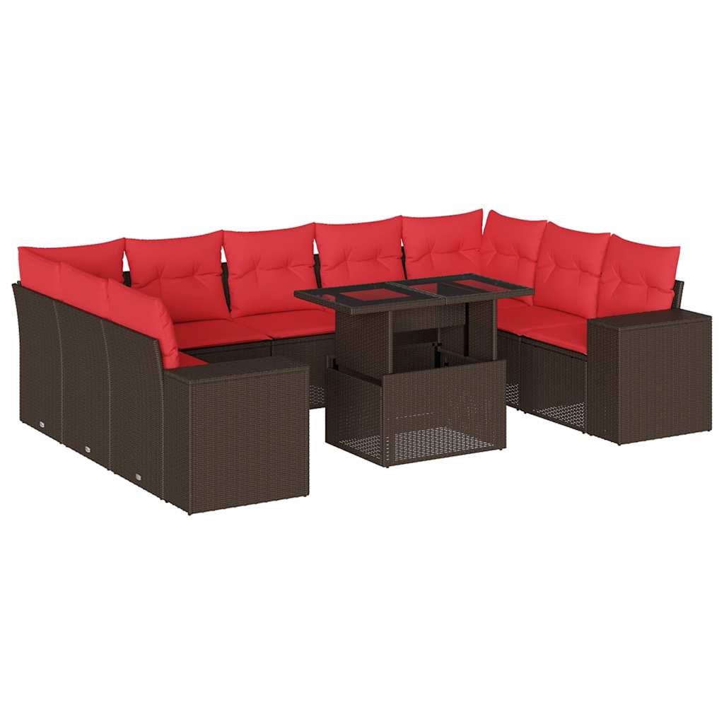 10-teiliges Gartensofa-Set mit Kissen, braun, Polyrattan