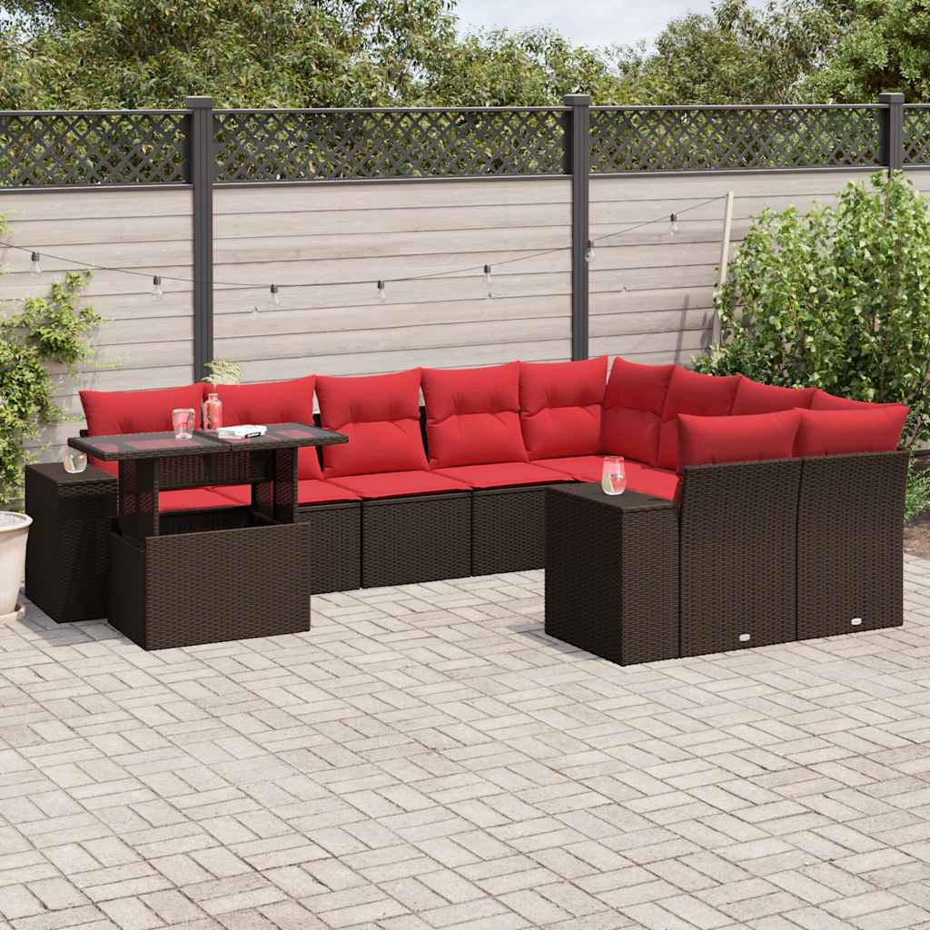 10-teiliges Gartensofa-Set mit Kissen, braun, Polyrattan