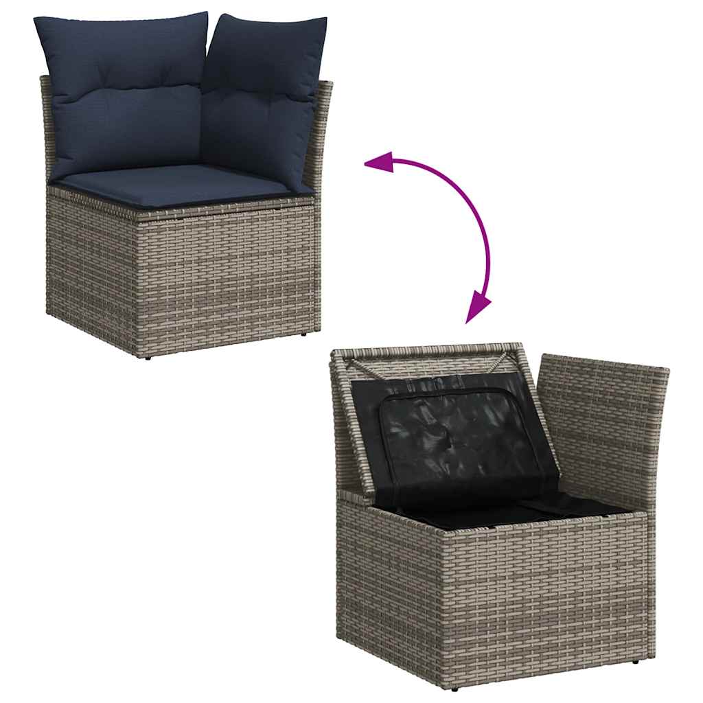 7-tlg. Garten-Sofagarnitur mit Kissen Schwarz Poly Rattan