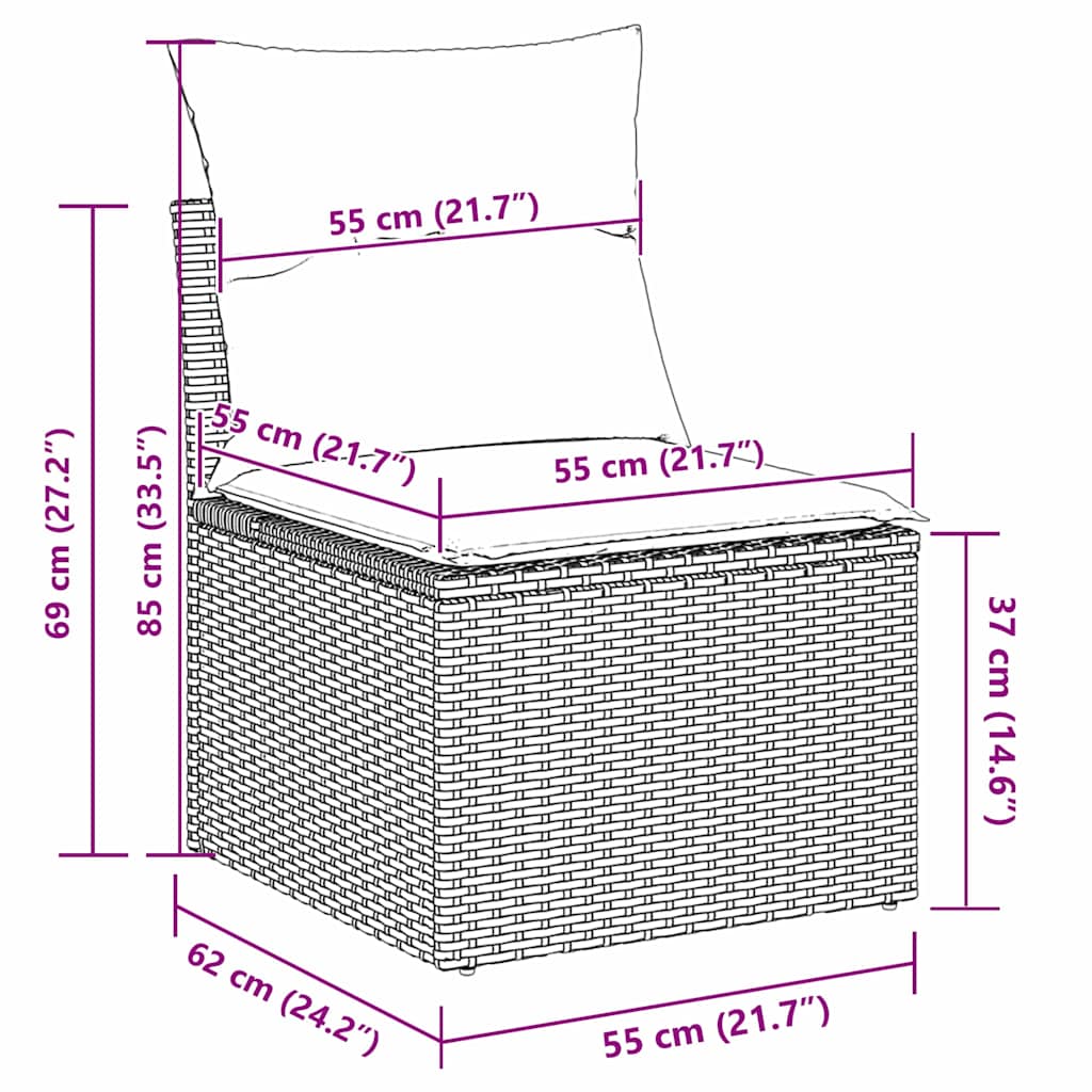 10 Teile Garten Sofa Set mit Kissen Grau Poly Rattan