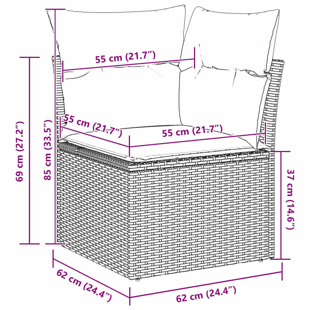 10 Teile Garten Sofa Set mit Kissen Grau Poly Rattan
