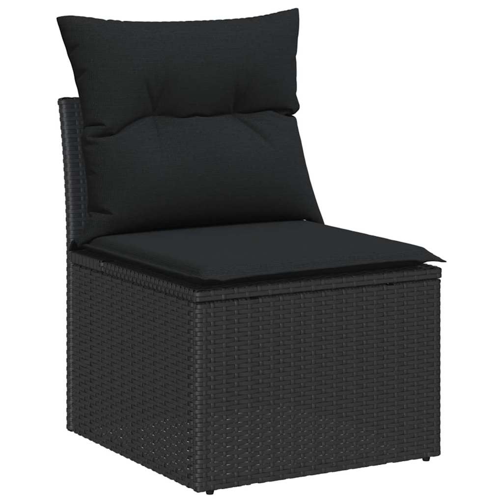 10 Teile Garten Sofa Set mit Kissen Schwarz Poly Rattan Akazie