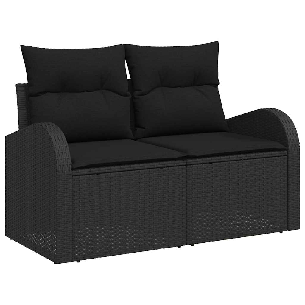 10 Teile Garten Sofa Set mit Kissen Schwarz Poly Rattan Akazie