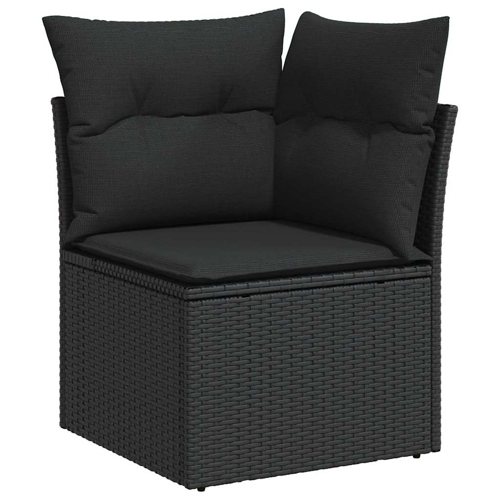 10 Teile Garten Sofa Set mit Kissen Schwarz Poly Rattan Akazie