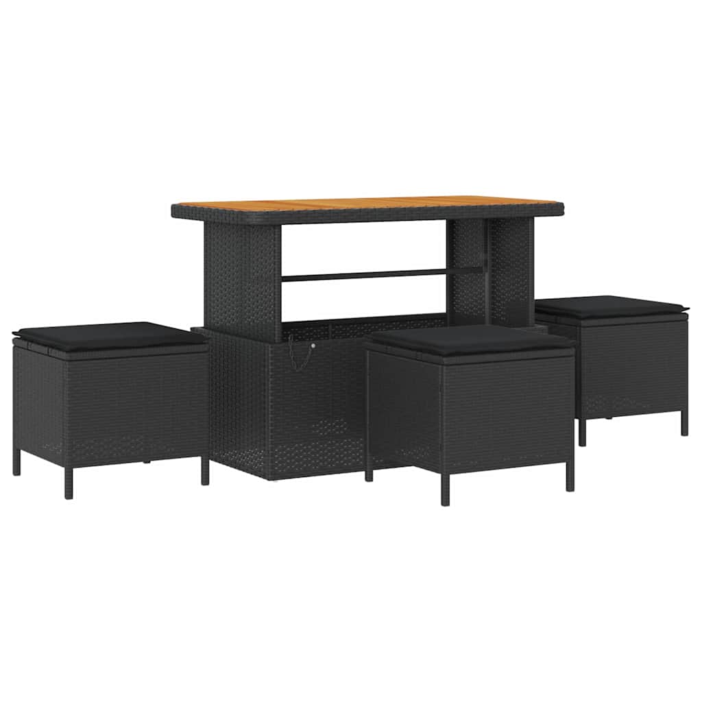 10 Teile Garten Sofa Set mit Kissen Schwarz Poly Rattan Akazie
