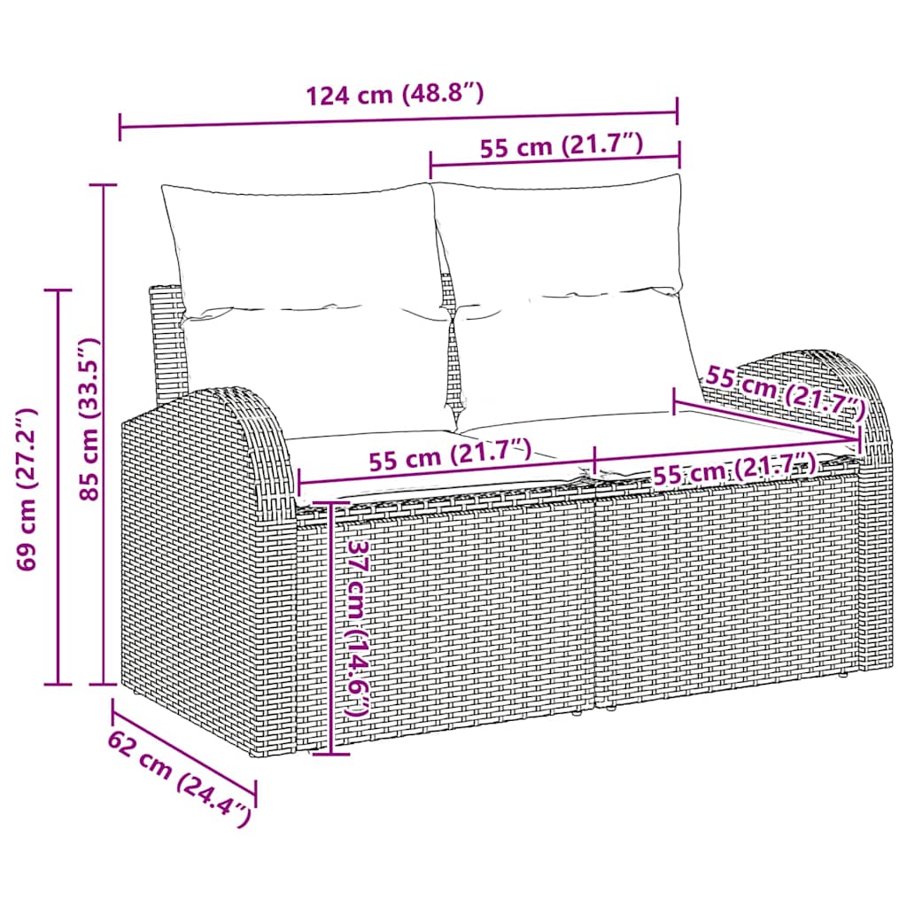 10 Teile Garten Sofa Set mit Kissen Schwarz Poly Rattan Akazie
