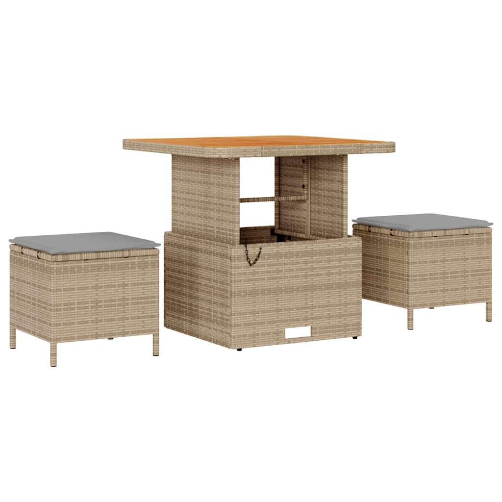 10 teiliges Garten Sofa Set mit Kissen Beige Poly Rattan Akazie