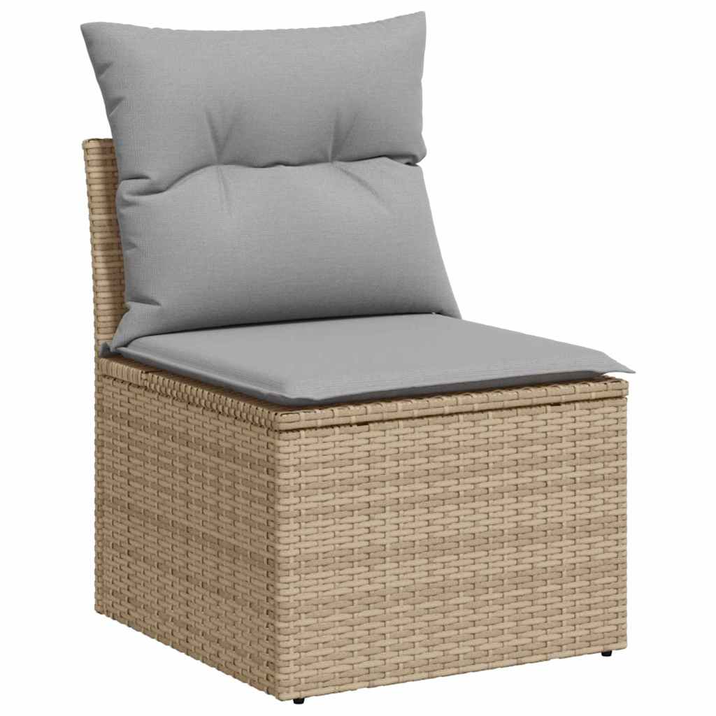 10 teiliges Garten Sofa Set mit Kissen Beige Poly Rattan Akazie