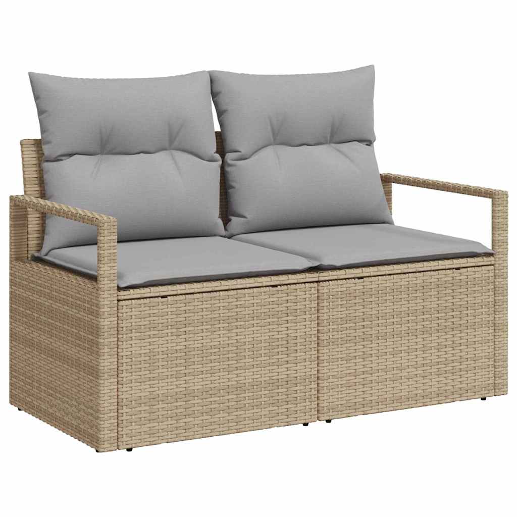 10 teiliges Garten Sofa Set mit Kissen Beige Poly Rattan Akazie