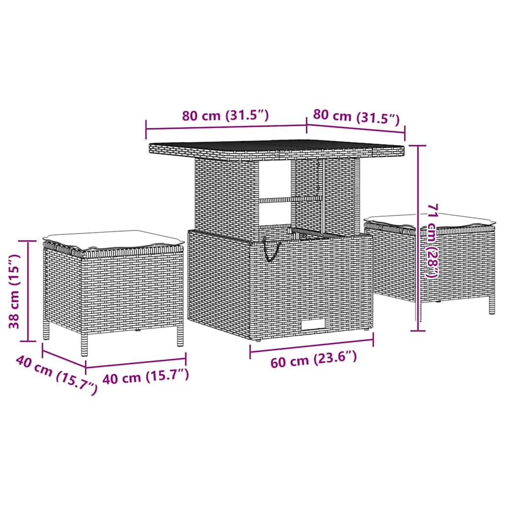 10 teiliges Garten Sofa Set mit Kissen Beige Poly Rattan Akazie