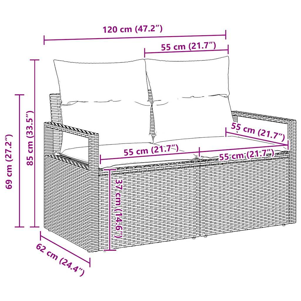 10 teiliges Garten Sofa Set mit Kissen Beige Poly Rattan Akazie