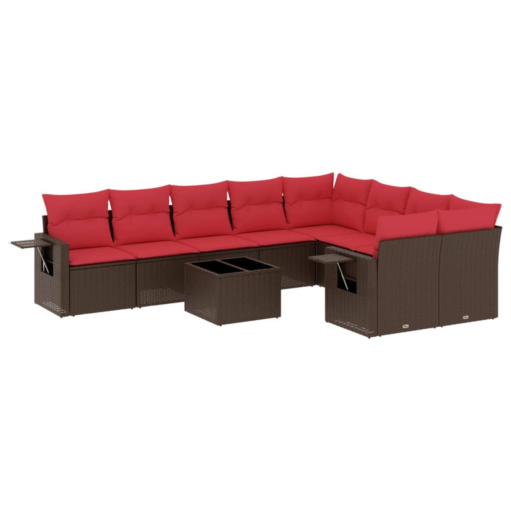 10-teiliges Gartensofa-Set mit Kissen, braun, Polyrattan