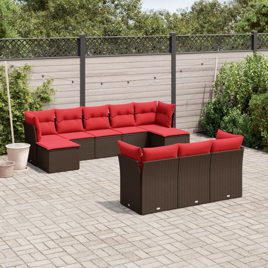 10-teiliges Gartensofa-Set mit Kissen, braun, Polyrattan