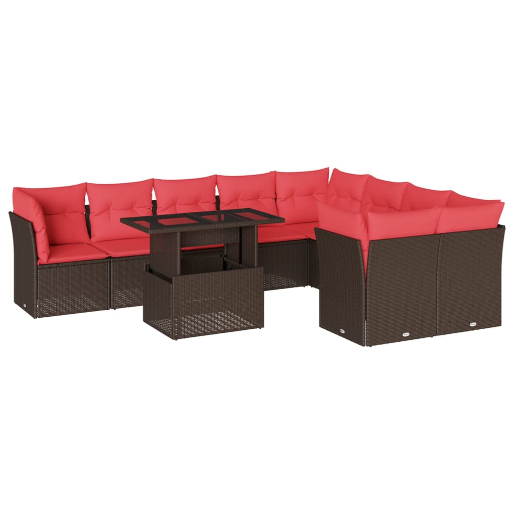 10-teiliges Gartensofa-Set mit Kissen, braun, Polyrattan