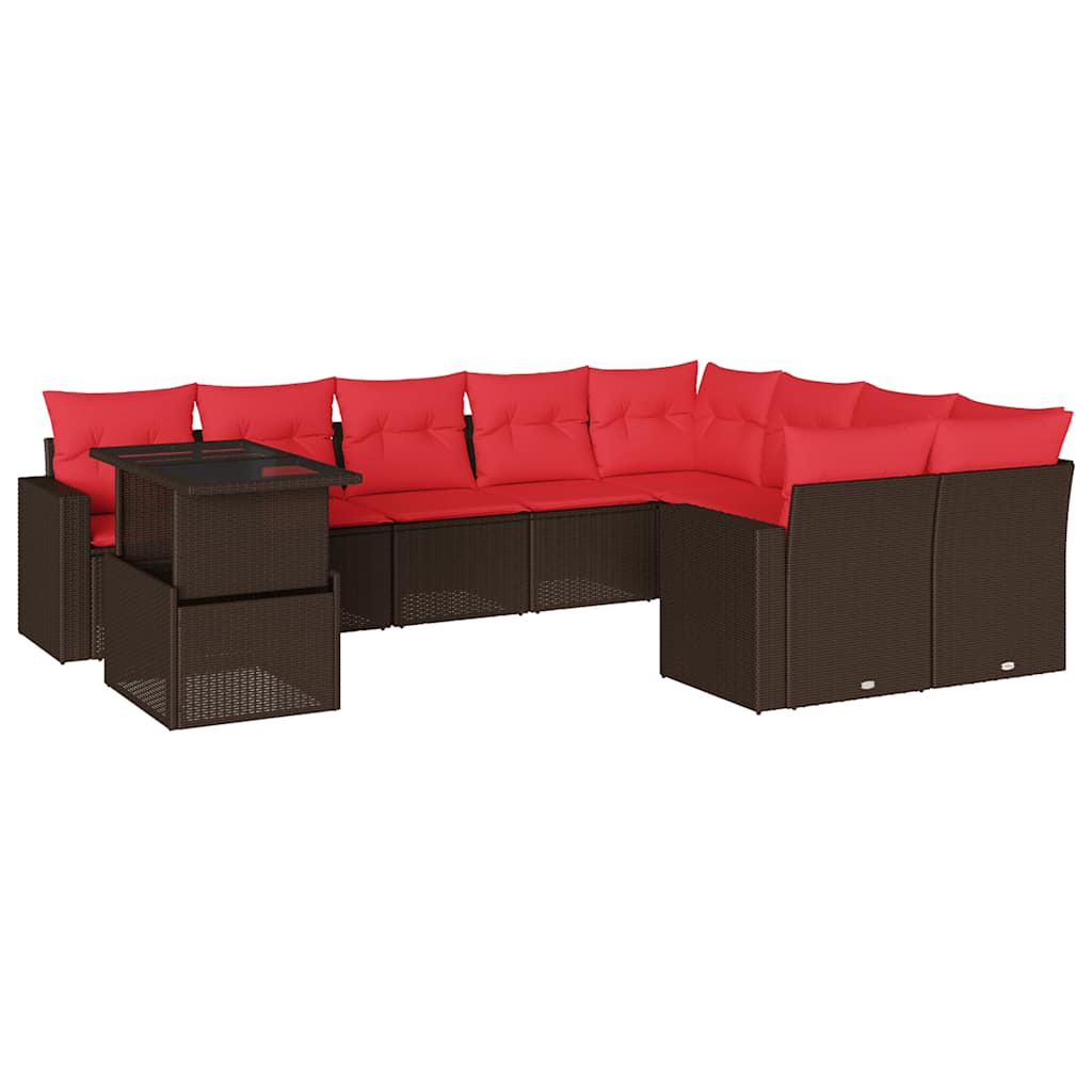 10-teiliges Gartensofa-Set mit Kissen, braun, Polyrattan