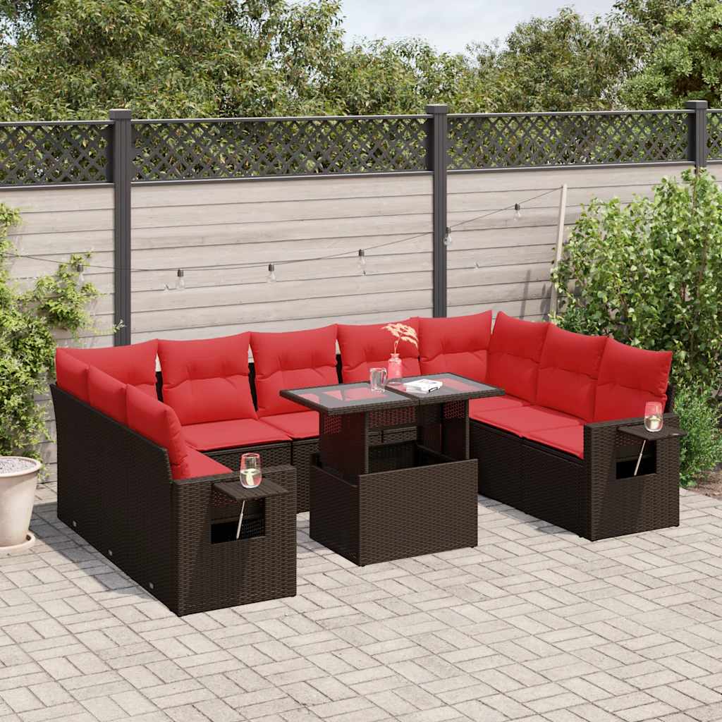 10-teiliges Gartensofa-Set mit Kissen, braun, Polyrattan