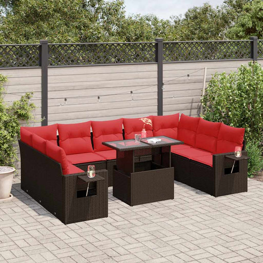 10-teiliges Gartensofa-Set mit Kissen, braun, Polyrattan