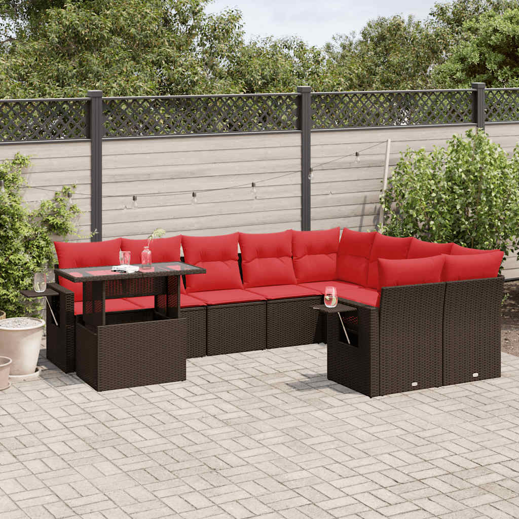 10-teiliges Gartensofa-Set mit Kissen, braun, Polyrattan