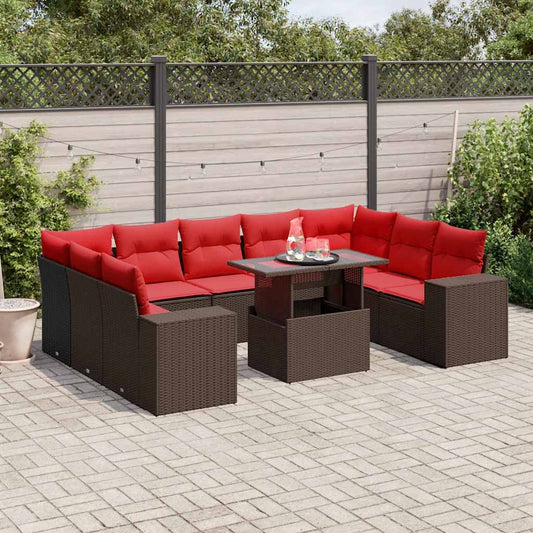 10-teiliges Gartensofa-Set mit Kissen, braun, Polyrattan