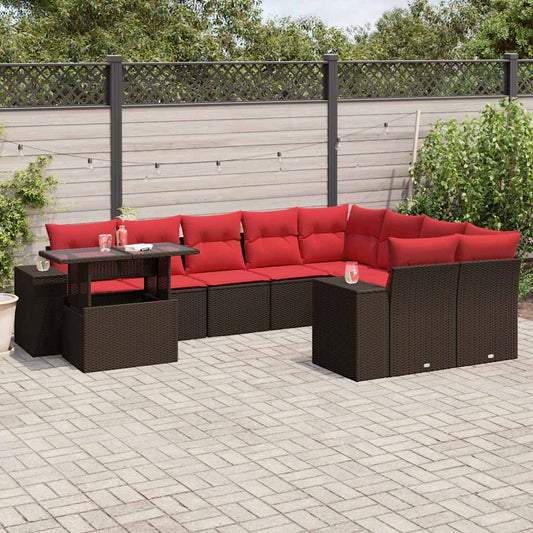 10-teiliges Gartensofa-Set mit Kissen, braun, Polyrattan
