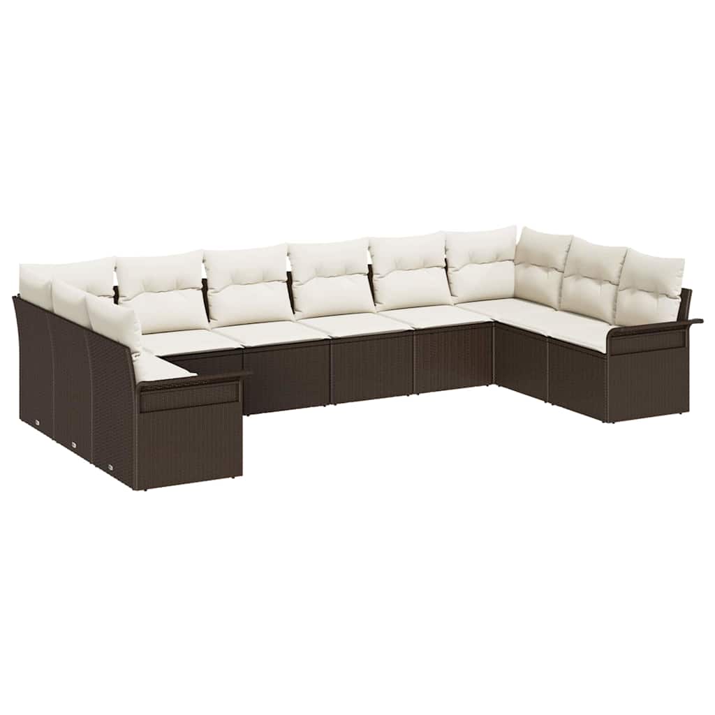 10 teiliges Garten Sofa Set mit Kissen Braunes Poly Rattan