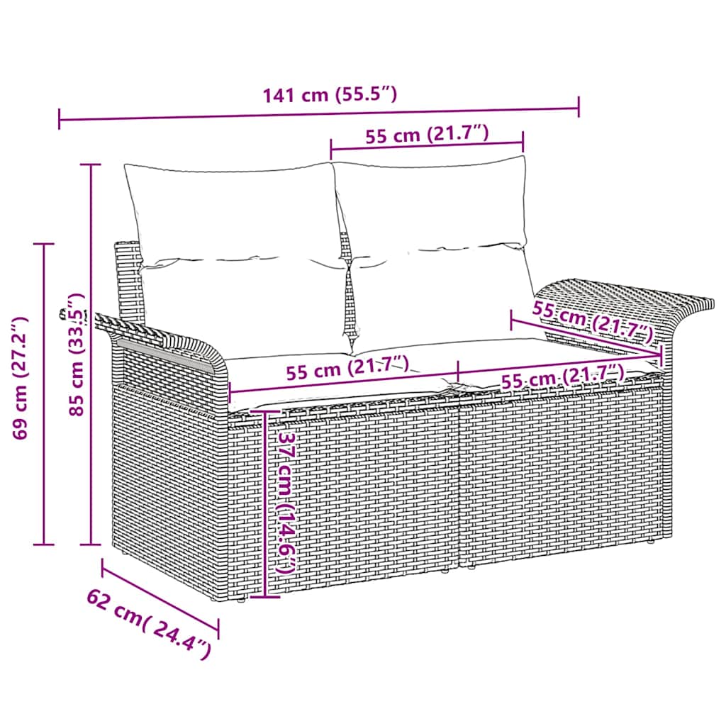 10 teiliges Garten Sofa Set mit Kissen Braunes Poly Rattan