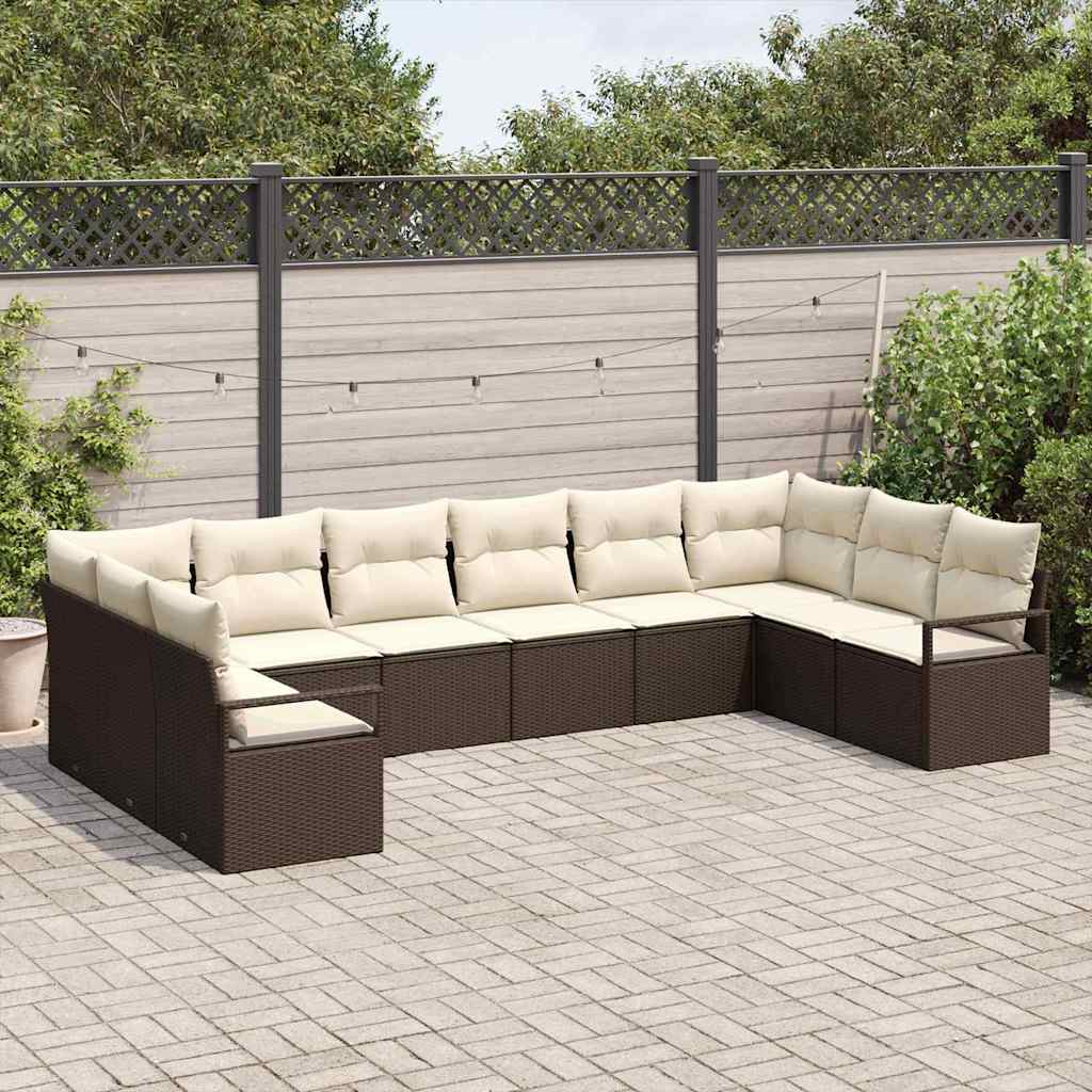 10-teilige Garten Sofa Set mit Kissen Braun Poly Rattan