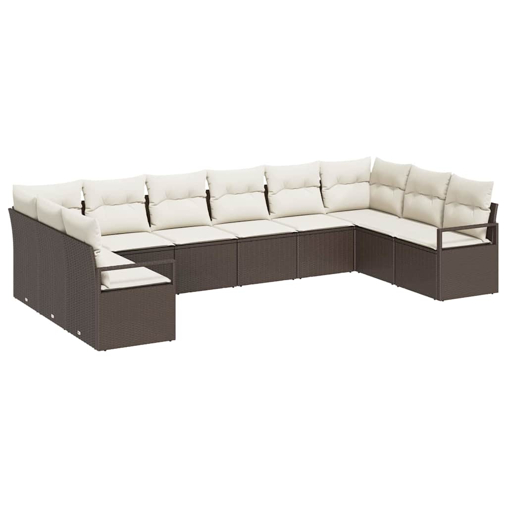 10-teilige Garten Sofa Set mit Kissen Braun Poly Rattan