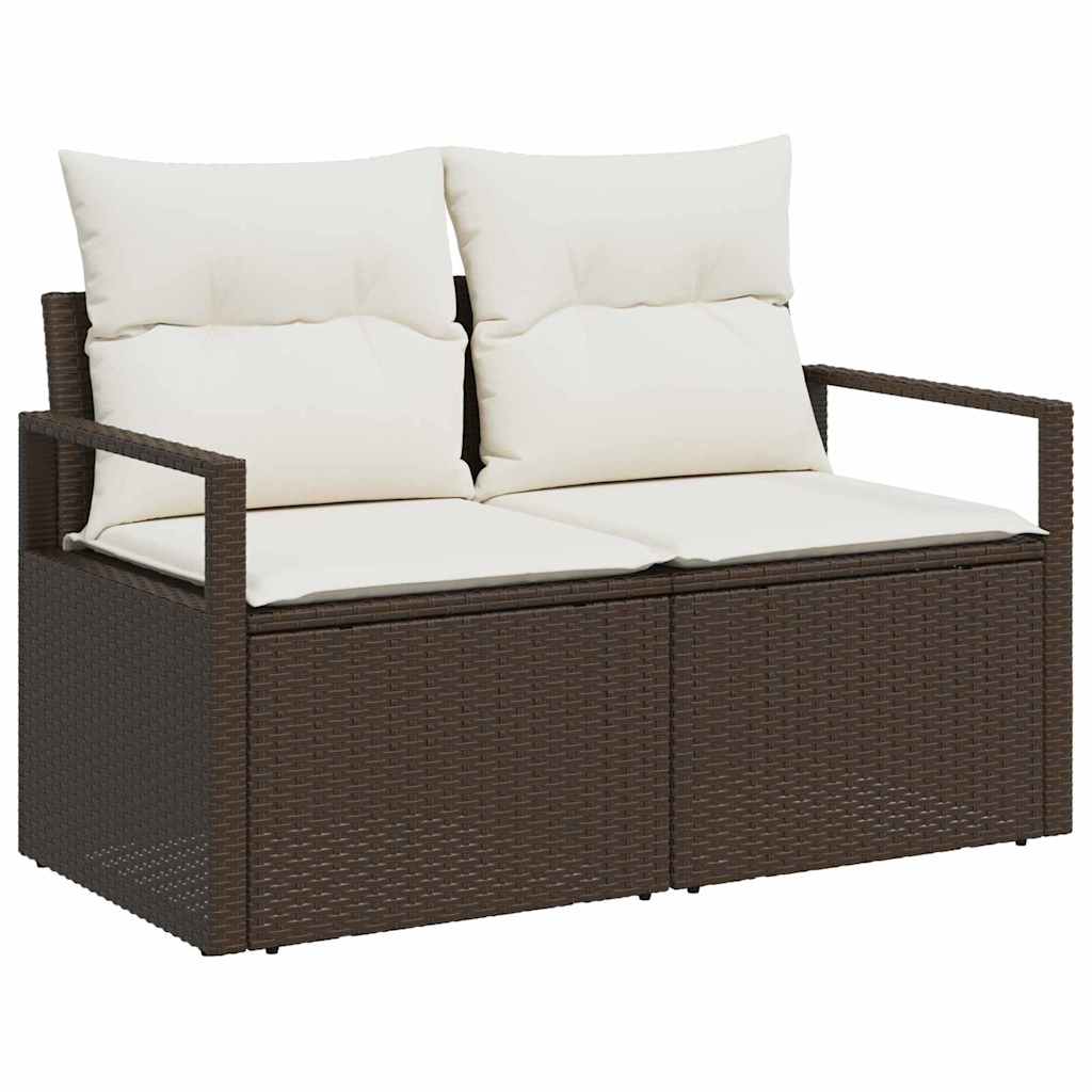 10-teilige Garten Sofa Set mit Kissen Braun Poly Rattan